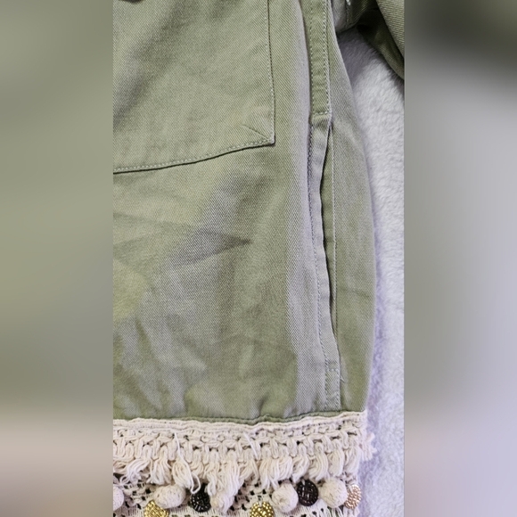 Zara Woman Outerwear Army Green Tassel Pom Fringe Boho Jacket - Picture 8 of 13